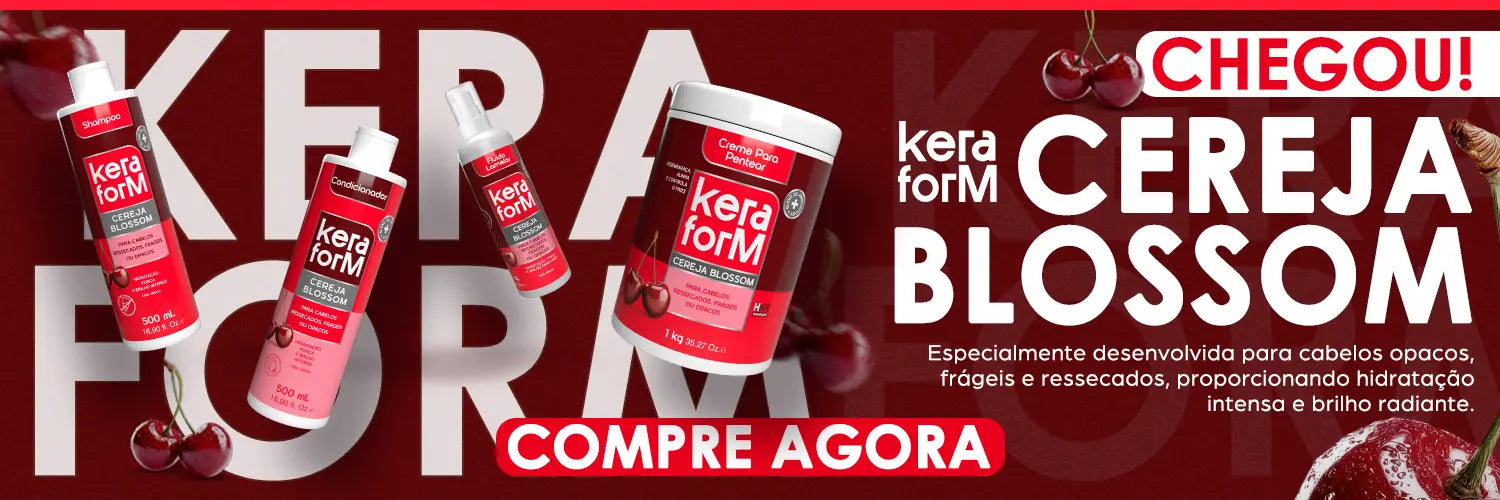 Linha Keraform Cereja Blossom com shampoo, condicionador, fluido lamelar e creme para pentear